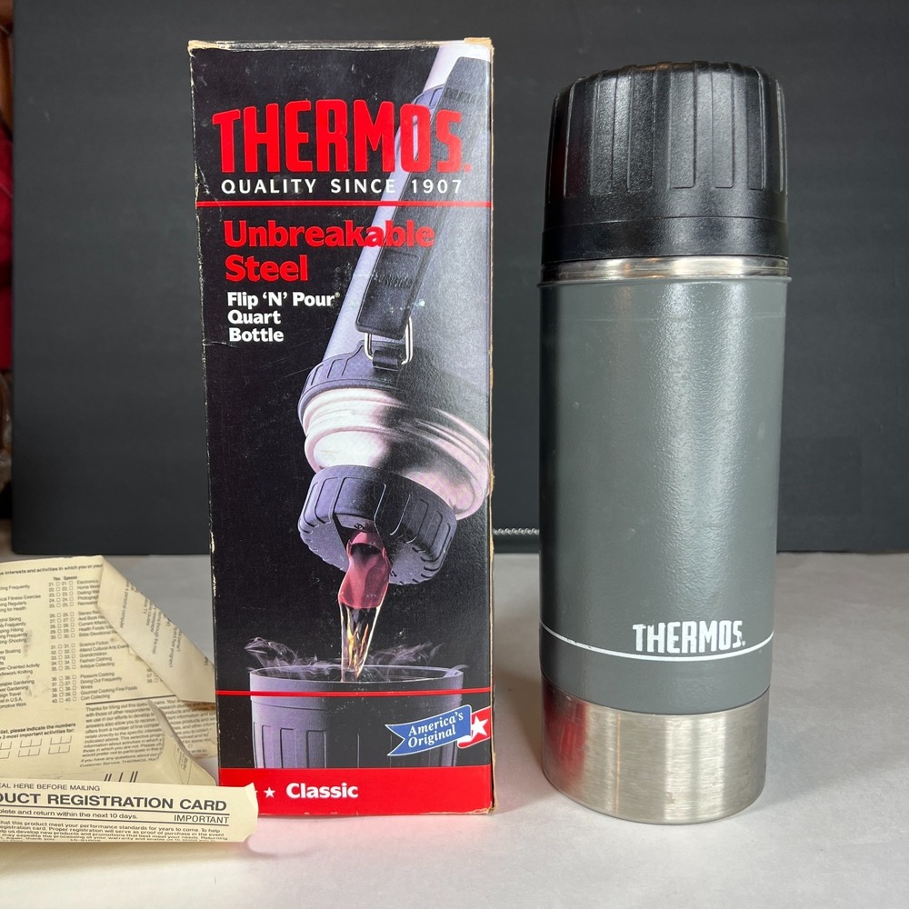 Unbreakable Steel Flip 'N' Pour Quart Bottle Thermos in Original Box